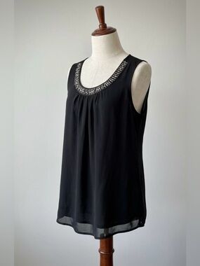 MPH Collection Vintage Elegant Black Beaded Neckline Sleeveless Blouse 3XL
